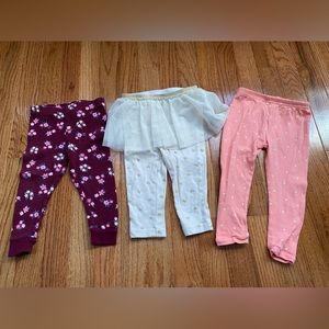 3 pairs baby infant girl leggings pants 18m carters hearts tutu pink polka dots